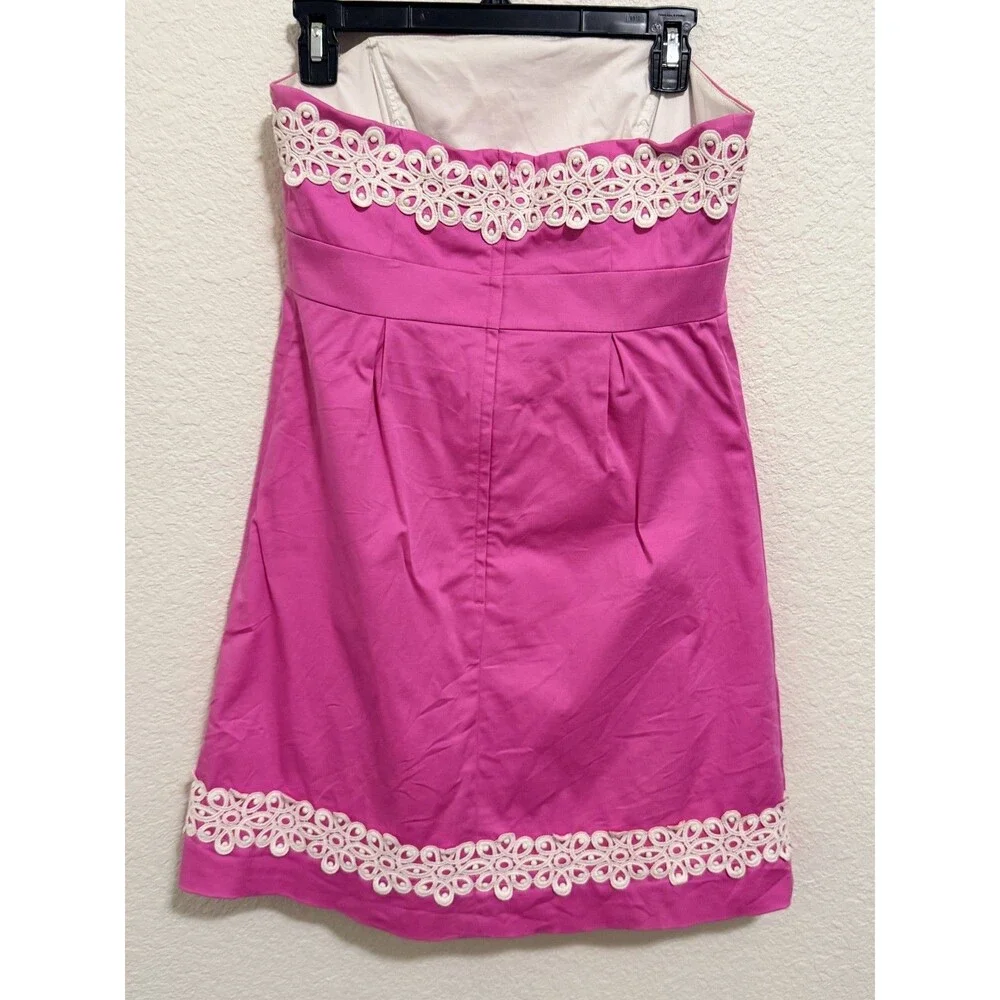 Lilly Pulitzer Betsy Pink Cotton Dress Lace Trip Strapless 6